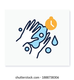 Hand wash line icon. New normal concept. Hygiene rules, hand wash time. Hand sanitizing culture. New life after covid19 outbreak. Pandemic time. Isolated vector illustration
