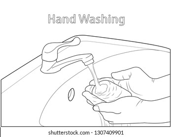 Hand wash linear icon. Hand wash concept.