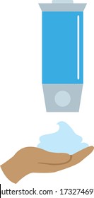 Hand wash sanitizer, antibacterial soap dispenser vector icon with hand