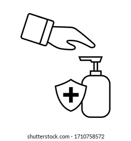 Hand wash sanitizer vector with plus icon in the shield logo symbol illustration.