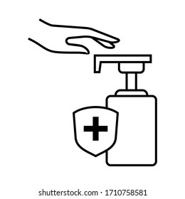 Hand wash sanitizer vector with plus icon in the shield logo symbol illustration.