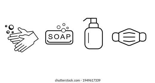hand wash, soap, mask, vector illustration design to avoid disease