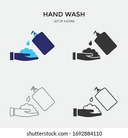 hand wash soap vector icon set liquid hygiene soap to bill bacteria and gems
