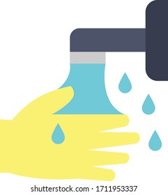 Hand wash using Wall Mounted faucet With blue water drops design, Wash your hands for 20 seconds frequently concept, Coronavirus prevention Symbol, personal hygiene vector color Icon, 