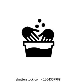 Icono del vector de lavado manual en el diseño plano sólido negro aislado en fondo blanco