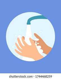 Hand wash vector icon. Illustration of prevention during a pandemic. Hygiene, cleanliness. Lack of germs and viruses. Actions during quarantine.