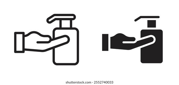 Hand wash vector icon set black filled and outlined style.