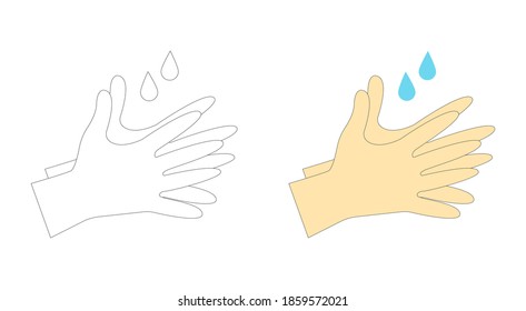 Hand wash vector icons set in flat outline and colorful filled style isolated. Hand disinfection symbol