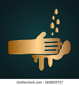 Hand wash with a water sign vector. Gold metal with dark background