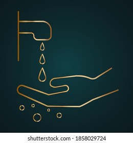 Hand wash with water vector icon. Gold metal with dark background