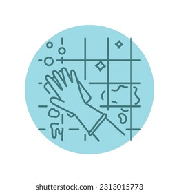 A hand washes a tile black line icon. Pictogram for web page, mobile app, promo.