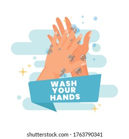 Hand washig poster. Wash ypur hands text - Vector