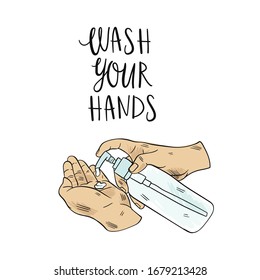 
Hand washing. Arm. Vector illustration.