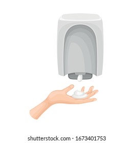 Hand Washing and Cleansing Using Soap Dispenser Vector Illustration