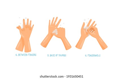 Hand Washing and Cleansing Using Soap Vector Set