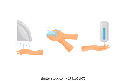Hand Washing and Cleansing Using Soap Vector Set