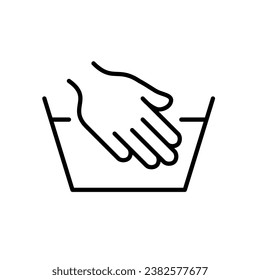 Hand washing clothes. Delicate fabric. Laundry instructions label. Pixel perfect, editable stroke