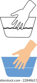 Hand washing of clothes line icon. Logo for laundry or dry cleaning service. Hand washing line and glyph sign. flat style.