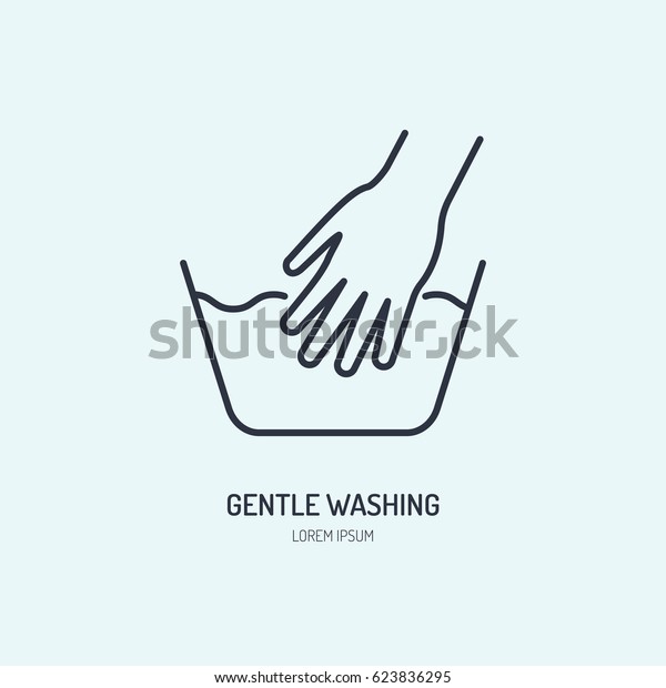 服の洗い方のラインアイコン 洗濯用またはドライクリーニングサービスのベクター画像ロゴ なめらかな洗顔の線形イラスト のベクター画像素材 ロイヤリティフリー