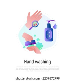 Hand washing concept. Hand sanitizer: disinfect hands with antibacterial gel. Gradient flat icon. Hygiene for prevention disease. Healthcare and medical vector illustration.