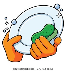 Plato de lavado de manos con Ilustración vectorial de esponja sobre fondo blanco que representa el concepto de limpieza y tareas domésticas perfecto para las tareas domésticas