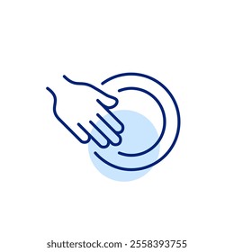 Hand washing dishes. Household chores. Pixel perfect, editable stroke icon