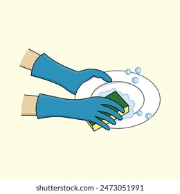 Hand washing dishes vector design