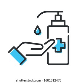 Hand washing with a disinfectant. Disinfection of the hands. Simple vector icon with editable strokes