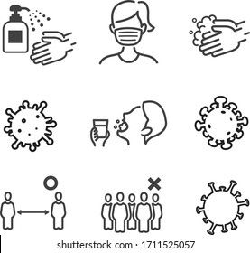 hand washing, disinfection, gargle, mask /disease prevention Icon set