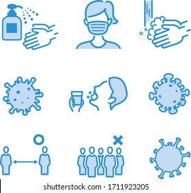 hand washing, disinfection, gargle, mask /disease prevention Icon set