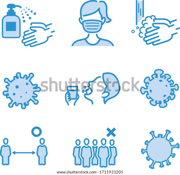 hand washing, disinfection, gargle, mask /disease\
prevention Icon set