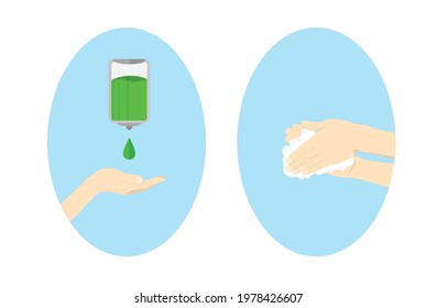 Hand Washing and Disinfection Instruction Flat Vector