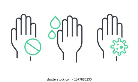 Hand washing , Do not touch , hand with coronavirus - icons vector design 
