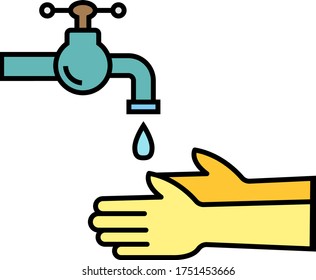 hand washing faucet design, Personal hygiene on white background, coronavirus Hand-washing concept, Prevention of Coronavirus Disease 2019 (COVID-19) vector color icon, 