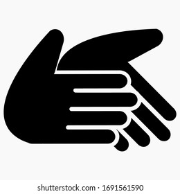 Hand, die eine schwarze Scheibe wäscht. Händedesinfektion mit Seife. Koronavirus-Gegendarstellung. Hygienische Vorschriften für den Menschen. Vektorillustration Symbol.