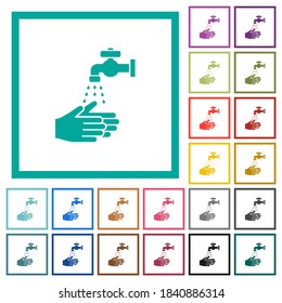 Hand washing flat color icons with quadrant frames on white background