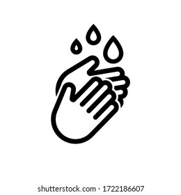 	
Hand washing flat style outline icon. Hands with water / hand sanitizer drops illustration.