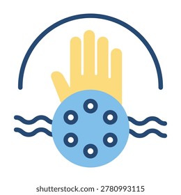 Hand washing globe with water waves symbolizing hygiene and cleanliness practices
