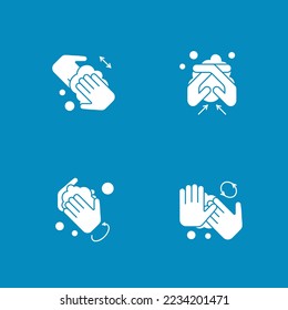 Hand washing glyph icons set. Rules for cleaning palms. Disinfection. Hygiena concept.Filled flat signs. Isolated silhouette vector illustrations