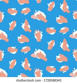 hand washing, how to wash and rub hands and fingers with soap and water, protect skin infection from covid-19, virus and bacteria, seamless pattern background vector