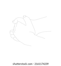 Hand washing, hygiene, cleanliness. Vector contour drawing on a white isolated white background. Print, postcard, symbol, icon