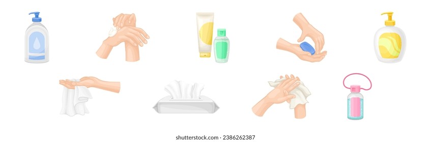 Hand Washing Hygiene For Sanitary Care Vector Set