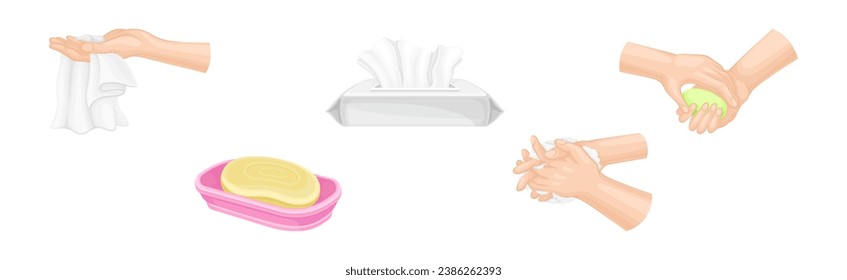 Hand Washing Hygiene For Sanitary Care Vector Set