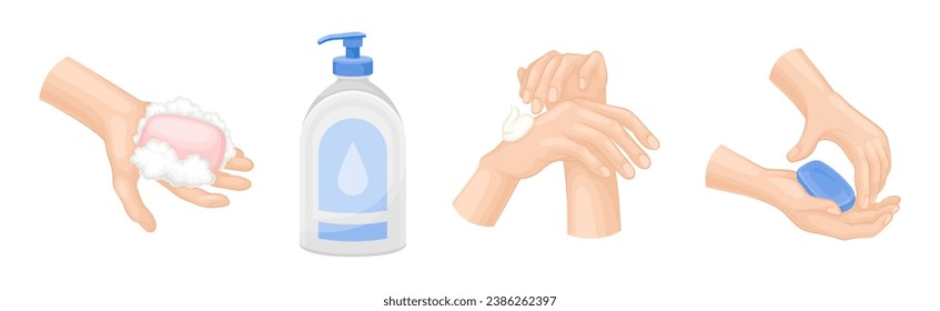 Hand Washing Hygiene For Sanitary Care Vector Set