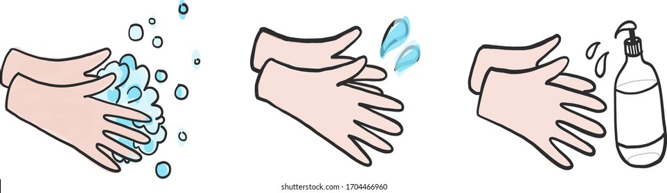 Hand washing hygiene tip advice Corona virus Covid-19 behaviour rules vector hand drawn illustration