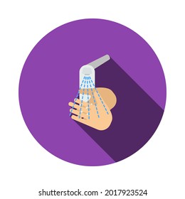 Hand Washing Icon. Flat Circle Stencil Design With Long Shadow. Vector Illustration.