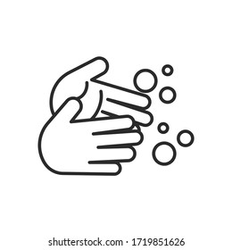 Händewaschanlage Ikone. Hände mit Seifenblasensymbol. Rahmensymbol. Vorbeugung gegen Viren, Bakterien, Grippe, Coronavirus. Konzept der Hygiene, Sauberkeit, Desinfektion.Vektorgrafik, flaches Design