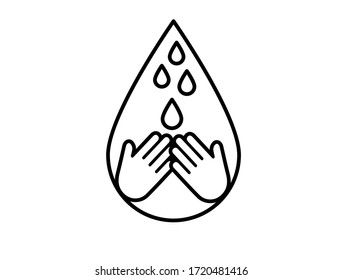 Hand washing icon. the image of hands in a water drop.vector illustration
