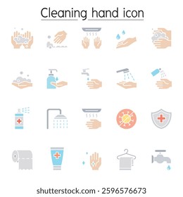 Hand washing icon set in flat color style