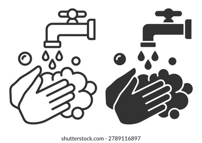 hand washing icon set with soap foam and water drops vector illustration on transparent background